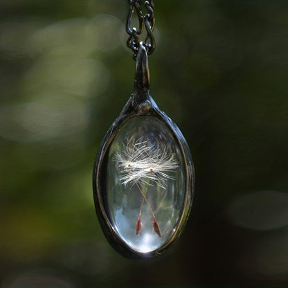 Stylish Vintage Dandelion Seed Wish Oval Time Glass Necklace