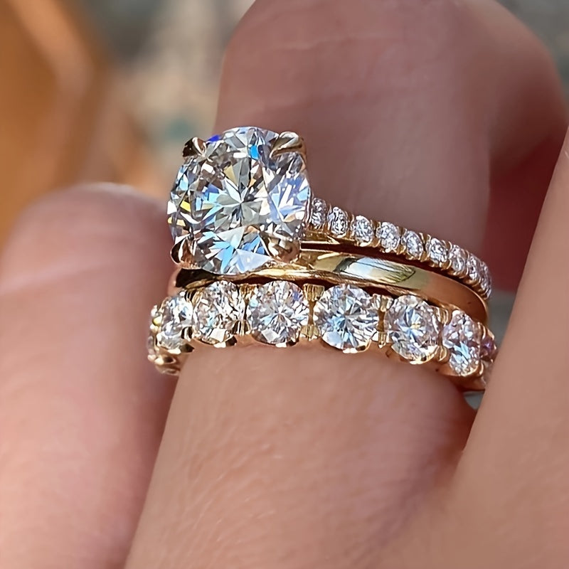 Four-claw white synthetic zirconia women's two-piece ring, fashionable ring set for Christmas