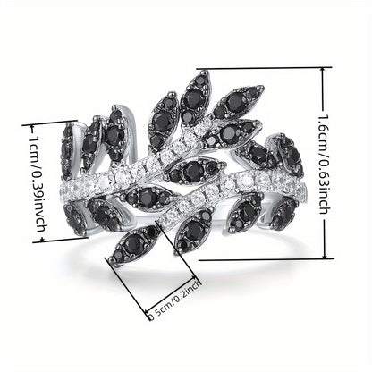 Retro-style black synthetic gemstone ring with floral and leaf patterns - perfect for Casual Attire, parties and gifts