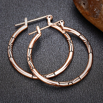 Large Hollow Round Hoop Earrings with Delicate Carved Flower Design Vintage Ethical Style Copper Jewelry Women's Earrings