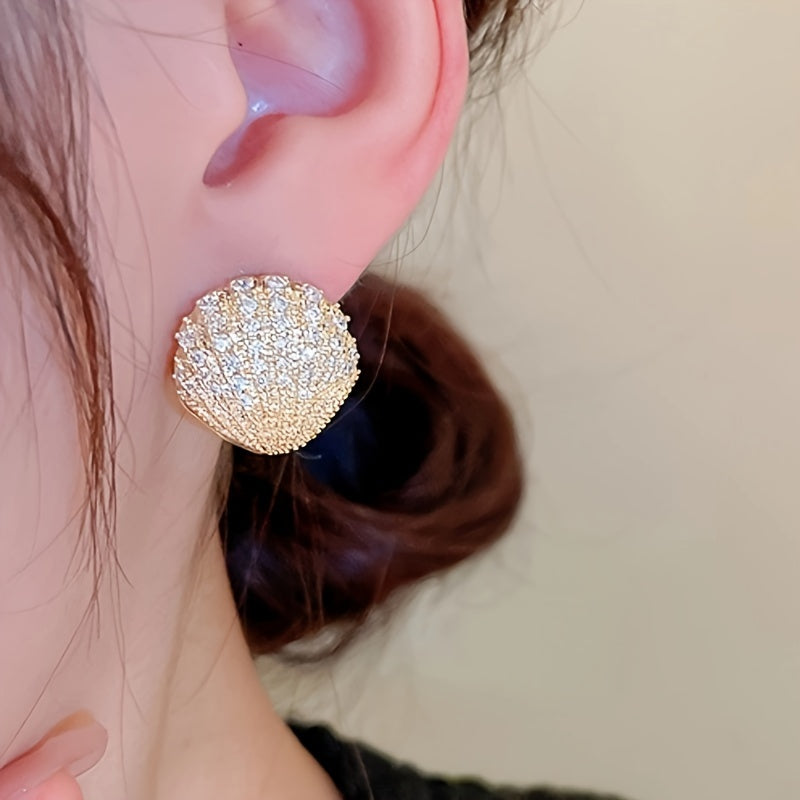 Luxury rhinestone set with sparkling shell stud earrings, lovely and luxurious Women's fashion accessories, perfect for parties and daily wear