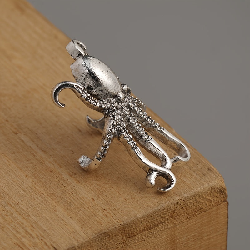 Antique Octopus Design Ear Clips, Bohemian Ocean Style, Zinc Alloy Silver Plated Jewelry, Creative Beach Party Earrings