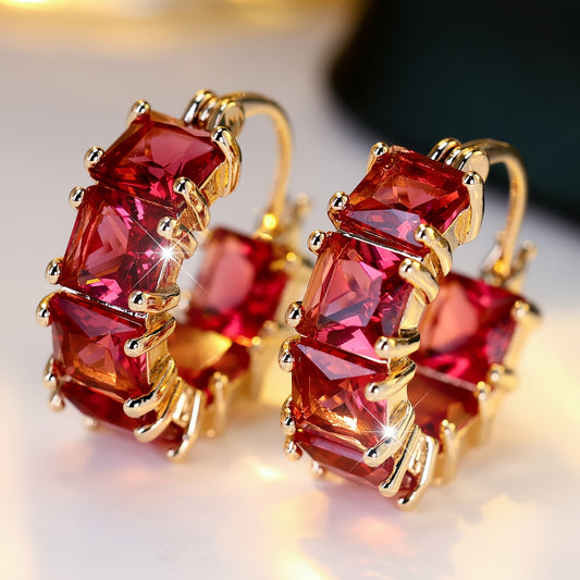 1 pair of elegant bohemian resort style square earrings, suitable for women, synthetic square crystal, copper earrings, party and wedding accessories, jewelry gifts for all seasons