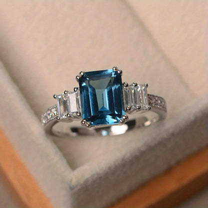 Fashion Princess Cut Aquamarine Ring Ladies Engagement and Wedding Ring Jewelry