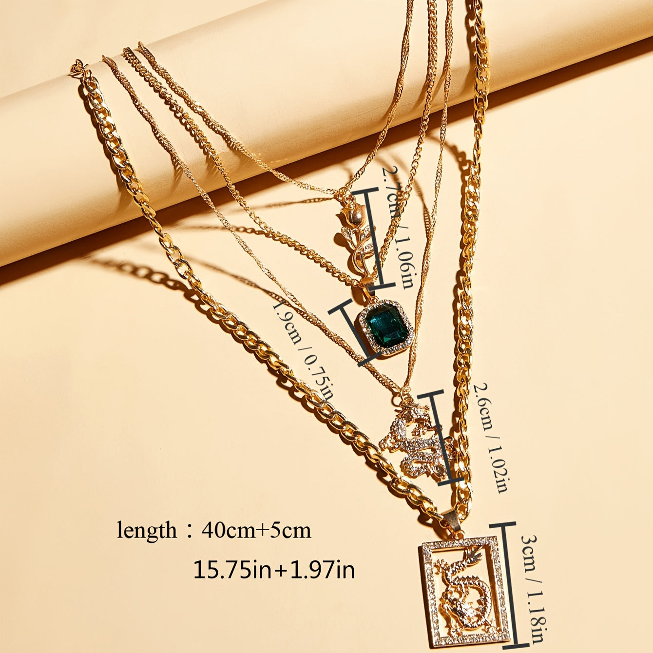 Four-piece creative rhinestone Chinese dragon pendant necklace charm retro ladies daily holiday jewelry