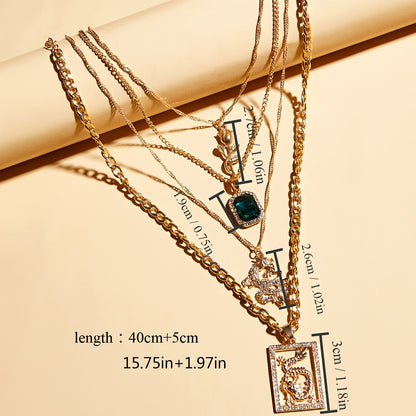 Four-piece creative rhinestone Chinese dragon pendant necklace charm retro ladies daily holiday jewelry