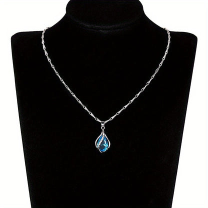 Delicate 925 Silver Plated Teardrop Cut Aquamarine Gemstone Pendant Necklace Ladies Wedding Anniversary Prom Gift