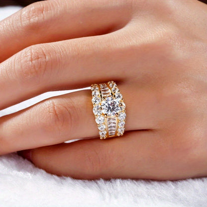 18K Gold Plated Micro Pave Zirconia Band Ring For Women Engagement Wedding Party Ring Jewelry