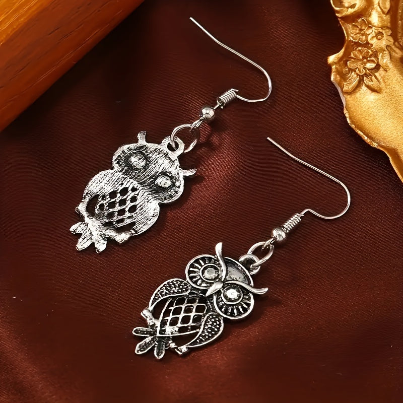 Bohemian Vintage Western Skeleton Owl Earrings, Zinc Alloy, Casual Attire, Vintage Style