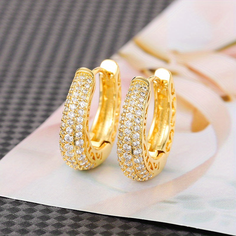 Elegant 18K gold-plated hoop earrings with microZirconia for ladies - sparkling bridal and fashion jewelry for weddings, parties and casual wear