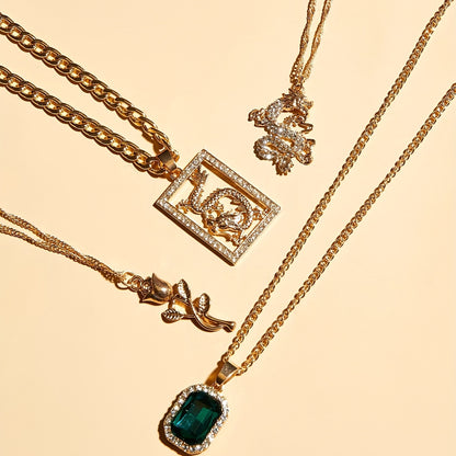 Four-piece creative rhinestone Chinese dragon pendant necklace charm retro ladies daily holiday jewelry