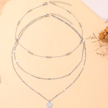 Vintage Gold Layered Bead Chain Necklace with Round Pendant for Ladies - Perfect for Everyday Wear and Parties