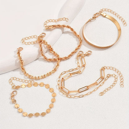 6-piece set, retro multi-layer twisted snake chain bracelet, women's geometric bracelet set, gift.