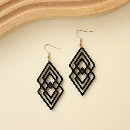 Hollow rhombus design black pendant earrings retro minimalist style acrylic jewelry fashion women's gift