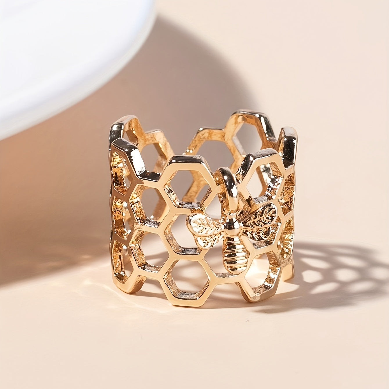 Honeycomb Bee Ring, Geometric Finger Accessories
