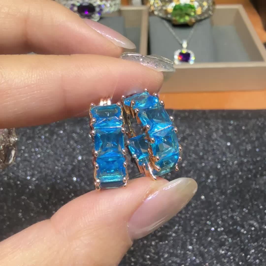 Ladies' Deluxe Blue Cubic Zirconia Ring Earrings, Vintage Style, Copper Base, Unplated, Suitable for Party and Wedding Fashion Accessories in All Seasons