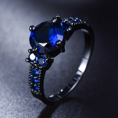 Dark style zircon inlaid promise ring, dark blue zircon symbolizes mystery and charm, suitable for women's engagement wedding jewelry, exquisite dinner party decoration
