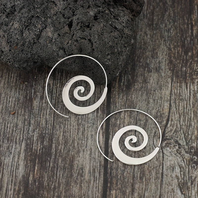 1 pair of retro minimalist geometric spiral round earrings, ethnic style retro minimalist round earrings, suitable for fashion accessories