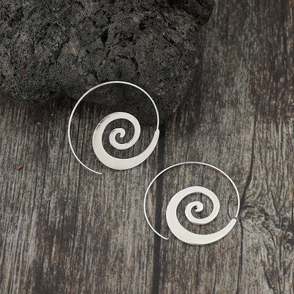 1 pair of retro minimalist geometric spiral round earrings, ethnic style retro minimalist round earrings, suitable for fashion accessories
