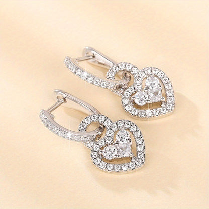 Exquisite paved zircon heart-shaped water drop earrings, daily accessories for women's parties