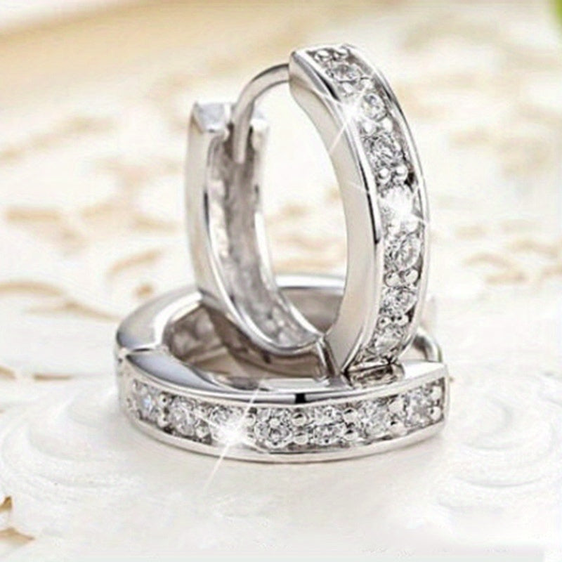 Luxury Silver Plated Elegant Zircon Small Round Earrings Women's Wedding Bridal Jewelry