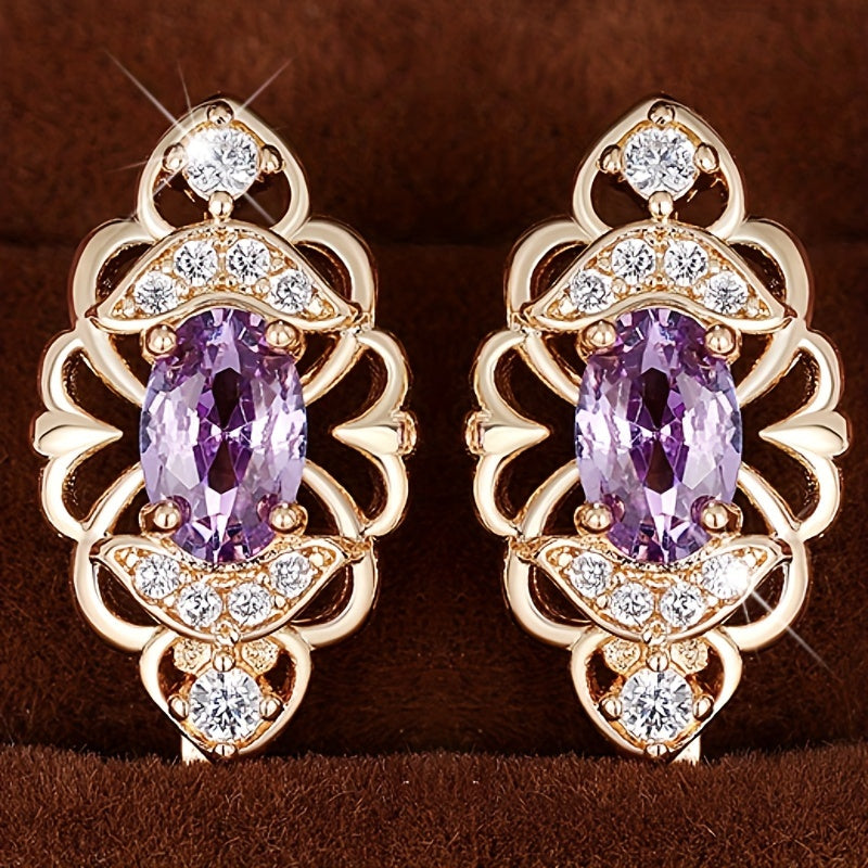 Zirconia hollow earrings, copper earrings, fashionable and elegant jewelry, trendy Women's gifts