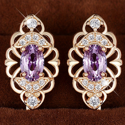 Zirconia hollow earrings, copper earrings, fashionable and elegant jewelry, trendy Women's gifts