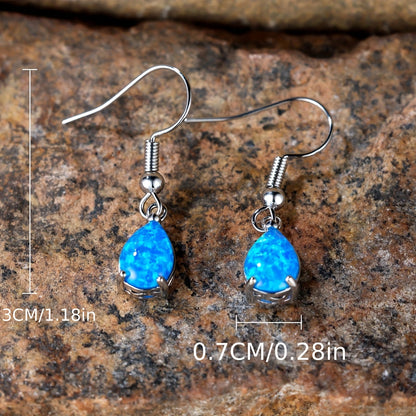 Vintage Bohemian Pendant Earrings, Teardrop-Shaped Opal, Copper Strap Copper Ears, No Plating, Suitable for Vacations and Weddings - 1 Pair