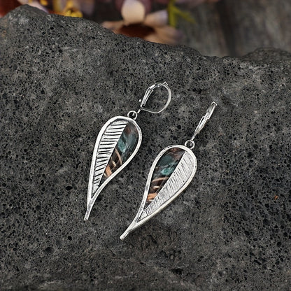 Antique Leaf Design Pendant Earrings, Bohemian Resort Style, Silver Plated Jewelry, Tourist Souvenirs