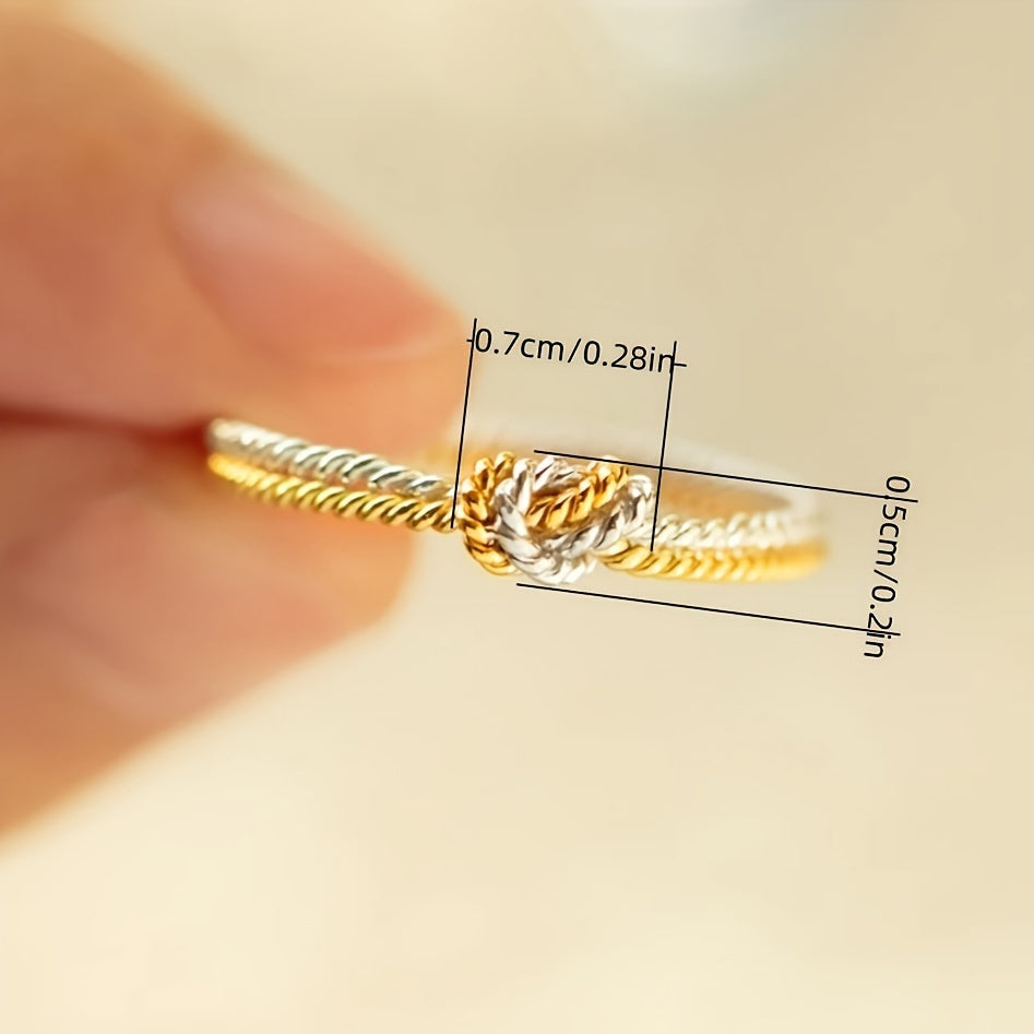 Elegant ladies two-tone knot ring, 1 piece minimalist rope style promising band, fashion accessory for everyday and casual parties