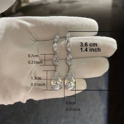 Teardrop White Rhinestone Pendant 925 Silver Plated Pendant Earrings Women's Bridal Wedding Party Fashion Accessories