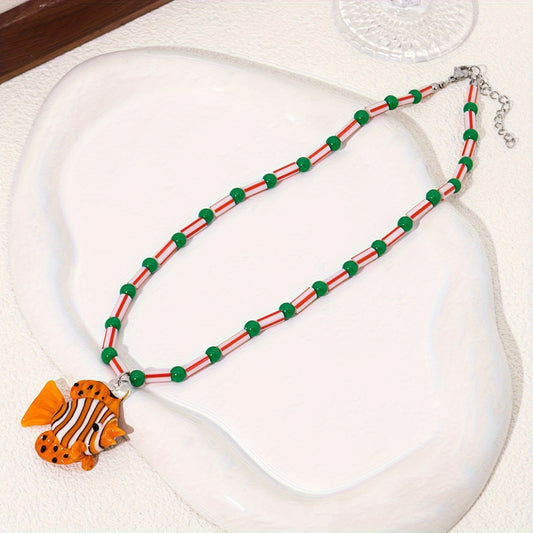1pc Fashion Pendant Necklace Tropical Island Glass Small Fish Seahorse Pendant Handmade Colored Beaded Necklace Ladies Summer Beach Vacation Party Jewelry Accessories Handmade