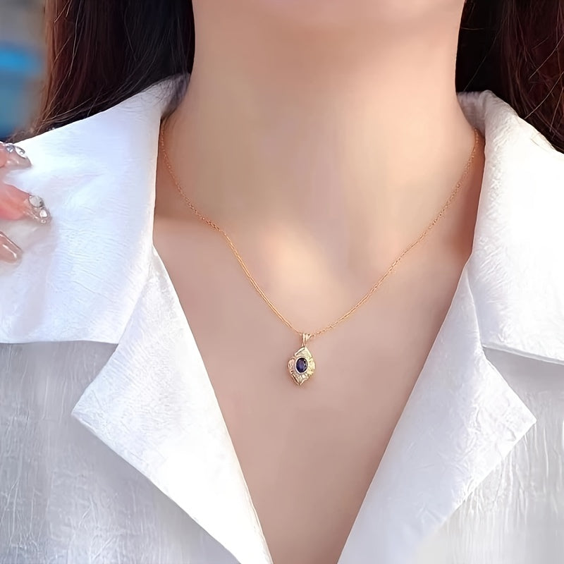 Elegant Vintage Style Blue Synthetic Gemstone Pendant Necklace Ladies, Engagement Anniversary Jewelry Gift for Lover, Vintage Elegant Design