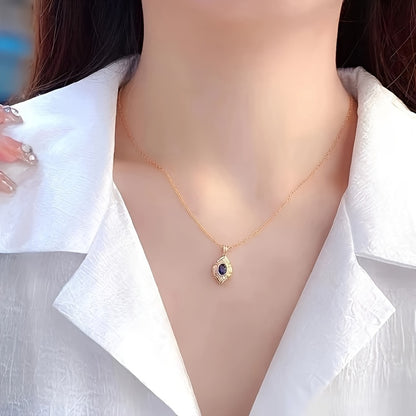 Elegant Vintage Style Blue Synthetic Gemstone Pendant Necklace Ladies, Engagement Anniversary Jewelry Gift for Lover, Vintage Elegant Design