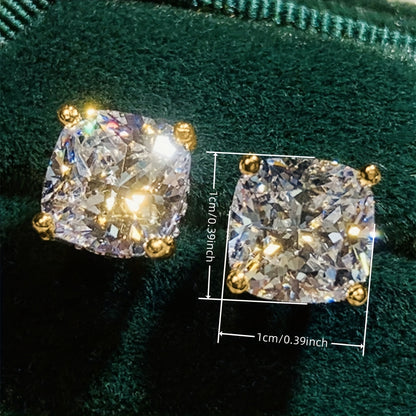 1 pair of elegant square cubic Zirconia stud earrings, copper plating without nickel, artificial April stone, suitable for daily wear and parties, four seasons jewelry.