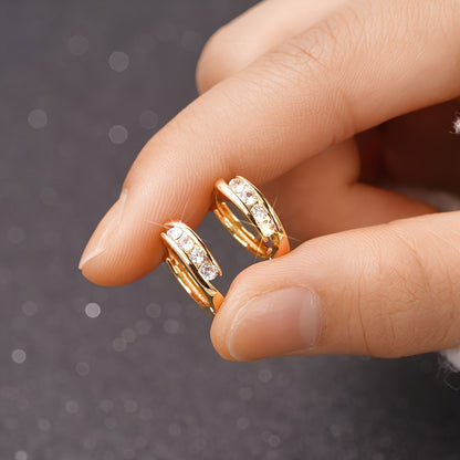 Round Shiny zirconia Decor Hoop Earrings Elegant Simple Style 18K Gold Plated Jewelry Banquet Ear Ornaments