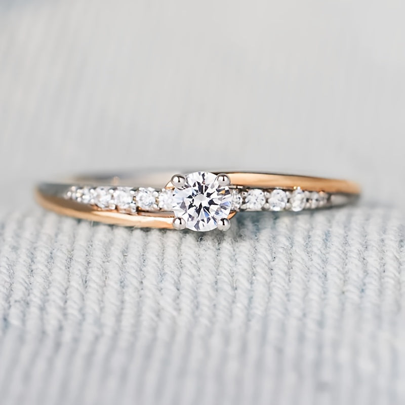 Exquisite commitment ring set with sparkling Zirconia, symbolizing beauty and elegance, engagement/wedding ring, replica of luxury jewelry