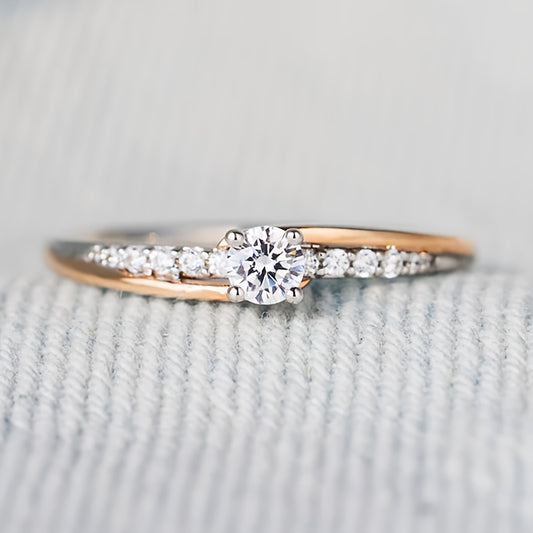 Exquisite commitment ring set with sparkling Zirconia, symbolizing beauty and elegance, engagement/wedding ring, replica of luxury jewelry