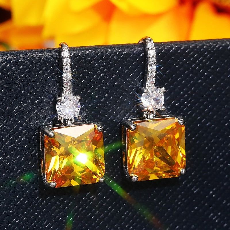 Exquisite Citrine Pendant 925 Silver Plated Hook Earrings Women's Bridal Wedding Jewelry