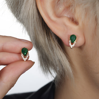 Geometric teardrop Zirconia earrings cut aqua green gemstone earrings fashion Women's earrings