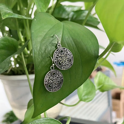 Bohemian Retro Silver Plated Floral Pendant Earrings - Alloy, Iron Stud Earrings for Casual Wear