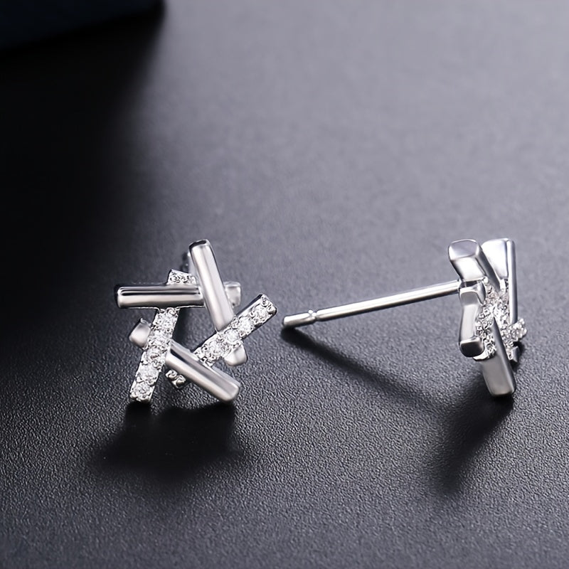 1 pair of shiny 925 silver-plated micro-paved Zirconia hollow star earrings for party bride proposal romantic ladies jewelry