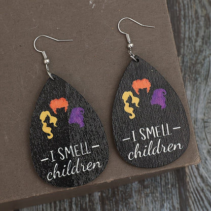 Vintage Wooden Halloween Drop Earrings - Classic Tear Drop Design for Ladies, Perfect for Daily Wear and Holiday Celebrations