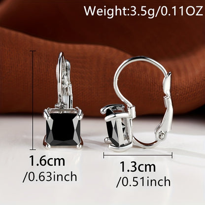 Elegant Princess Cut Zircon Pendant Earrings - Stylish Silver Circle Design, White, Black, Red, Pink, Perfect for Women's Wedding Jewelry, Perfect for Winter and New Year