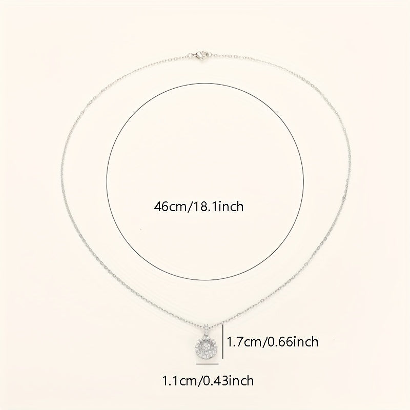 Shiny Round Zircon 925 Silver Plated Pendant Necklace, Women's Daily Party and Banquet Accessories