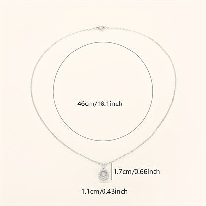 Shiny Round Zircon 925 Silver Plated Pendant Necklace, Women's Daily Party and Banquet Accessories