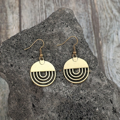 Geometric round hollow design hook earrings, retro ethnic style zinc alloy jewelry, exquisite women's gifts, daily leisure