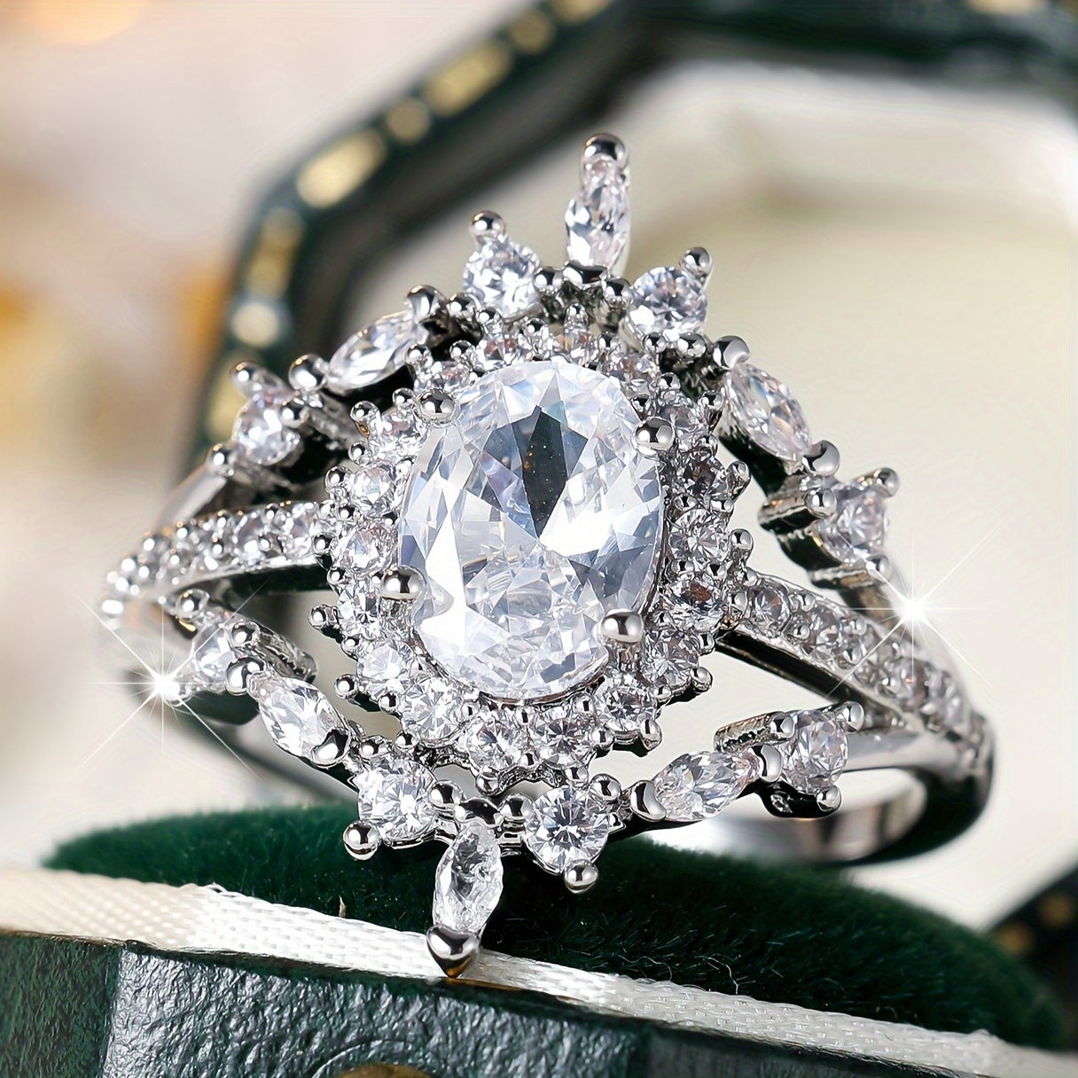 Bohemian luxury Women's engagement ring, elegant copper Zirconia gemstone, unplated, multi-claw setting, perfect for weddings and parties