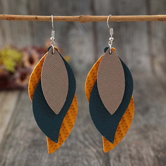 1 pair of vintage leaf design earrings, choose your favorite color, suitable for daily wear and party accessories, casual date decoration, women's only