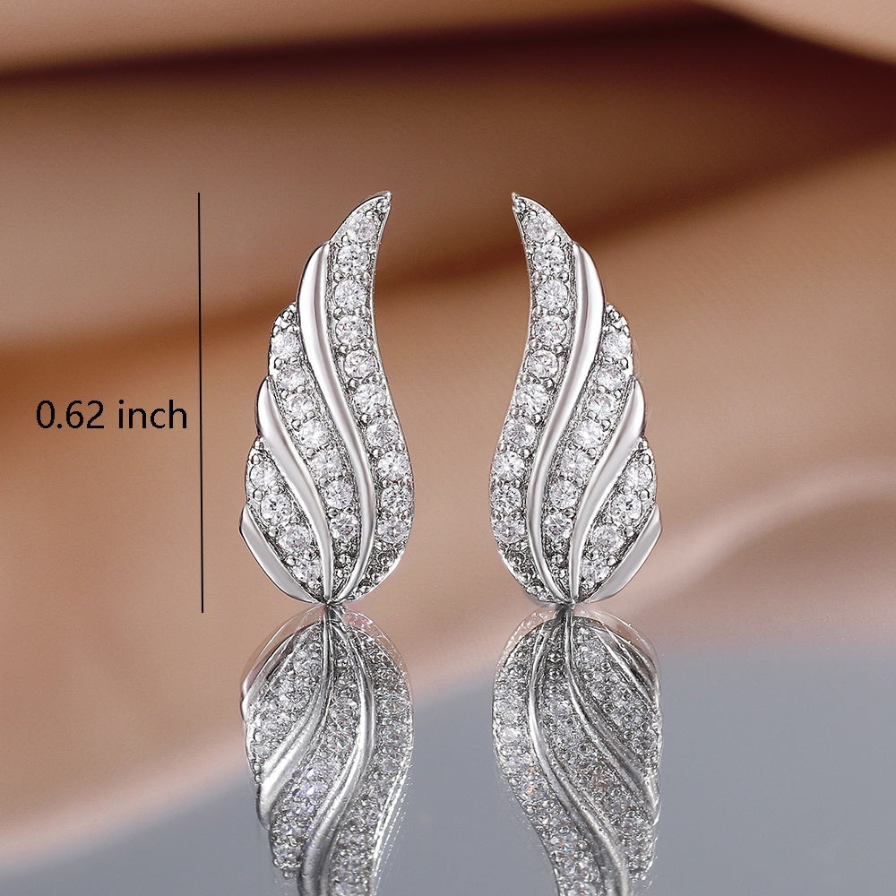 Cute Angel Wings 925 Silver Plated Zircon Stud Earrings, Ladies Elegant Accessories